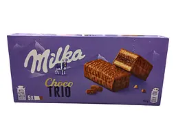 Печиво Milka Choco Trio бісквітне з шоколадною глазур’ю та какао начинкою 150 г (7622201810573)