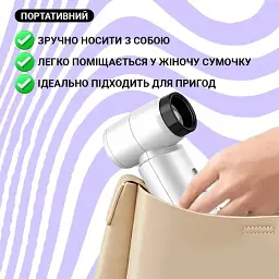 Смарт-фен Gemac на акумуляторі від USB, 4500 мАч, 55 Вт, Білий/Бездротовий турбовентилятор/Фен акумуляторний - мініатюра 3