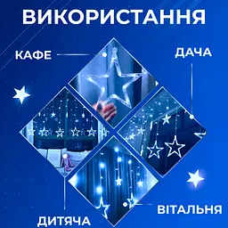 Гірлянда-штора Зірки та ялинки розмір 3*0,9 м 10 фігур, синій GarlandoPro 1733070BL - мініатюра 2