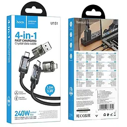 Дата кабель Hoco U151 Goldsmith 4in1 Type-C to USB/Type-C to Lightning 240W (1.2m) Black - мініатюра 5