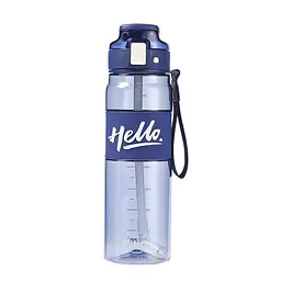 Пляшка для води спортивна Hello 860 мл з тубочкою та ручкою, синій Happy Life HP17303BL