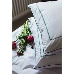 Комплект постільної білизни Ecotton Premium євро перкаль вишивка з зеленим кантом (25139) - мініатюра 6