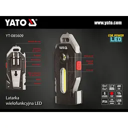 Ліхтар діодний багатофункціональний 6в1 YATO акумул. Li-Ion 3.7V 350 mA освітл. - 400/ 200/ 50/ 35 Lm 8 режимів (YT-085609) - мініатюра 9
