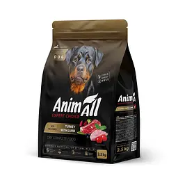 Сухий корм AnimAll для дорослих собак великих порід, зі свіжою індичкою та ягням, 2,5 кг