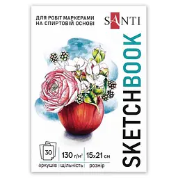 Скетчбук А5, 30 аркушів, білий папір, 130 г/м2 Blossom 743213 Santi