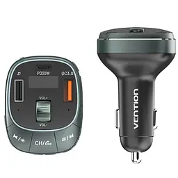 Автомобільний FM-трансміттер Vention PD 54W 3-Port USB (C+A+A) LED/USB Flash/Bluetooth, вольтметр - мініатюра 3