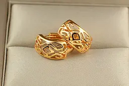 Сережки Xuping Jewelry колечки з різьбленим геометричним орнаментом 1,4 см золотисті - мініатюра 2