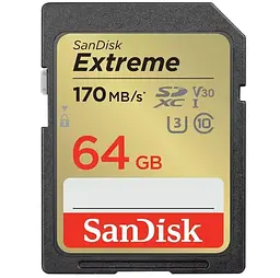 Карта пам'яті Sandisk 64GB SD C10 UHS-I U3 R170/W80MB/s Extreme V30 (SDSDXV2-064G-GNCIN)
