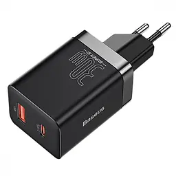 Мережевий зарядний пристрій Baseus Super Si Pro Quick Charger Type-C+USB 30W чорний(33681 black)