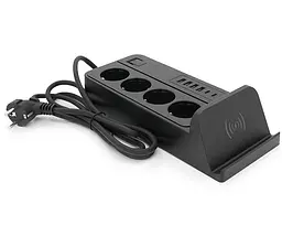 Мережевий фільтр-подовжувач Voltronic G-12, 4 розетки + 4 USB 3,2 А + 2 Type-C + бездротова зарядка, 2 м, чорний - мініатюра 2