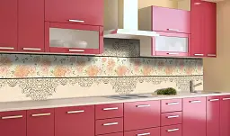 Кухонний фартух Happy Pocket Квітковий візерунок вінілова наклейка для кухні Орнамент Бежевий 60х300 см Z181332