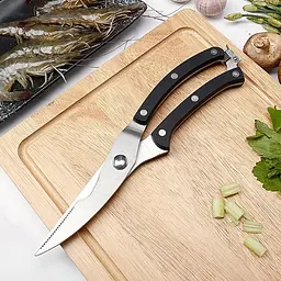 Кухонні ножиці секатор для м'яса птиці та риби з фіксатором 25 см, Kitchen Master Чорний 86401 - мініатюра 10