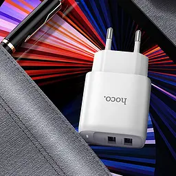 Мережевний зарядний пристрій Hoco C141A Smart 2.1A 2USB-A White - мініатюра 4