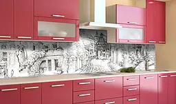 Вініловий кухонний фартух Намальована Вулиця наклейка для кухні ПВХ Архітектура Сірий Happy Pocket Z181715