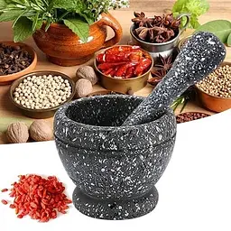 Ступка з товкачиком пластикова з дизайном під граніт 11х11х9.5 см, Kitchen Master Чорний 86884 - мініатюра 2