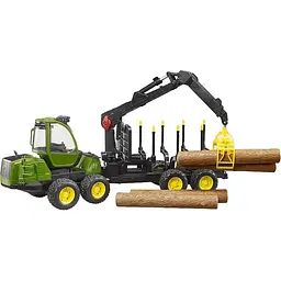 Уцінка. Іграшкова машинка Bruder Трактор John Deere 1210E з системою захоплення, причепом та колодами 1:16 (2133) 