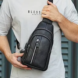 Сумка-слінг чоловіча на одне плече Tiding Bag 18х32х7 з натуральної шкіри 74521 чорна 18 см - мініатюра 5