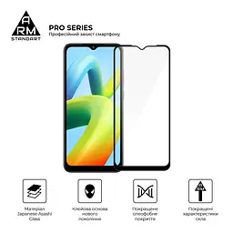 Захисне скло на Xiaomi Redmi A2/A2+ з олеофобним покриттям, Pro, повне проклеювання, антистатичний і пиловідштовхуючий шар, 9H, самоклеючеся, 2.5D, на весь екран, антистатичний клей, ArmorStandart (ARM66569) - мініатюра 2