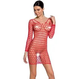 Бодістокінг-сукня з глибоким коміром Passion BS093 red довгі рукави One size