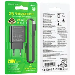 МЗП Borofone BA88A Navy PD20W+QC3.0 (1USB-A/1C) + кабель Type-C to Type-C Black - мініатюра 5