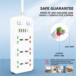 Сетевой фильтр удлинитель Power Socket AR-CP05, 6 розеток, 4 USB, Type-C, 1.8 м, белый - миниатюра 5