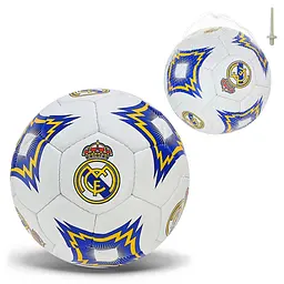 Футбольний м'яч Real Madrid №5, білий з синіми та жовтими блискавками (FP107)