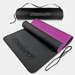 Килимок для йоги та фітнеса EasyFit TPE+TC 6мм двошаровий + Чохол чорний з фіолетовим (EF-1924s-BV)