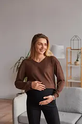Жіночий трикотажний лонгслів для вагітних Wien розмір L-XL (46-48) Lullababe Шоколадний - мініатюра 5