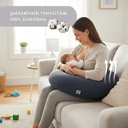 Подушка для вагітних та годування Sei Design трикотаж гіпоалергенна, наволочка з бавовни на блискавці темно сіра 30 х 190 см (8000036178*001) - мініатюра 5