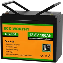 Акумулятор Eco-Worthy LiFePO4 12V (12.8V/100Ah/1280Wh) (Eco-Worthy-12100bt) [158026] - мініатюра 1