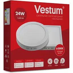 Квадратний світлодіодний світильник Vestum накладний 24W 6000K 220V 1-VS-5404 - мініатюра 3