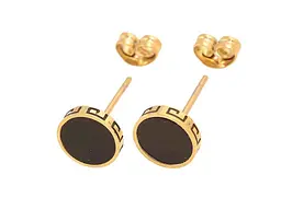 Сережки Xuping пусети TTM Stainless Steel 14K "Чорні кола з візерунком" ø8мм (340092) 1,4см