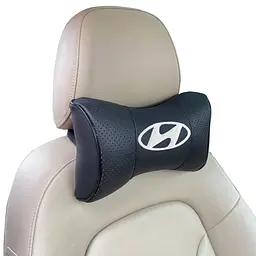 Подушка на підголовник з логотипом Hyundai екошкіра Чорна 1 шт