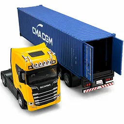 Колекційна металева модель вантажівки Автопром Scania S730 фура-контейнеровоз з інерцією, світлом та звуком 1:50 - мініатюра 2