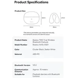 Навушники Baseus AirGo AS01 Open Ear Clip On Wireless Earbuds чорні (A00069101113-00) - мініатюра 10