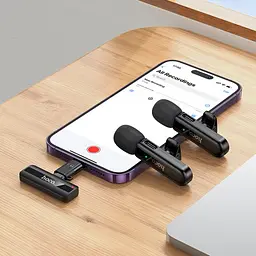 Мікрофон Hoco L20A Fair dual-mic wireless microphone iP/Type-C чорний - мініатюра 5