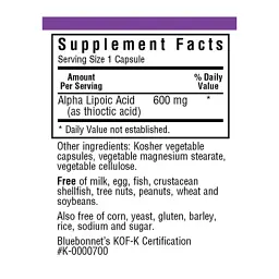 Антиоксидант Bluebonnet Nutrition Альфа-ліпоєва кислота 600 мг, 30 рослинних капсул (BLB0855) - мініатюра 2