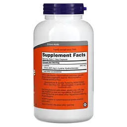Амінокислота NOW L-Lysine 500 mg, 250 капсул - мініатюра 2