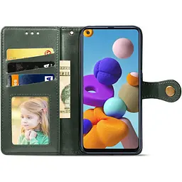 Шкіряний чохол-книжка GETMAN Gallant (PU) для Samsung Galaxy A21s Зелений - мініатюра 3