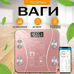 Весы умные напольные фитнес Scale Bluetooth A-PLUS до 180 кг с приложением для телефона батарейки в комплекте Розовые - мініатюра 2