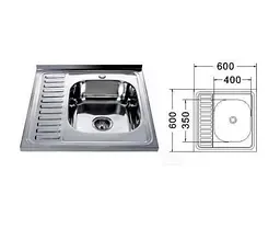 Мийка кухонна Mira New MR 6060 R E Right прямокутна 600х600х180 мм Satin 30412 - мініатюра 2