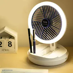 Настільний складний вентилятор Folding Fan 2in1 with Night Light White - мініатюра 5