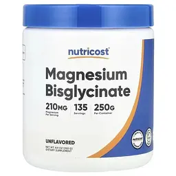 Магній бісгліцинат Nutricost без смаку 250 г