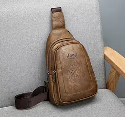 Сумка слінг чоловіча нагрудна крос-боді з портом USB Світло-коричнева (1122СК) - мініатюра 3