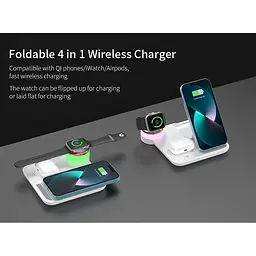 Зарядка Qi 4in1 wireless charger RGB X499 Phone/Watch/Earphones 15W Max біла - мініатюра 5