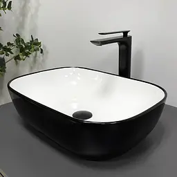 Умивальник VBI Ravenna black white glossy накладний VBI-011226, Чорний - мініатюра 4