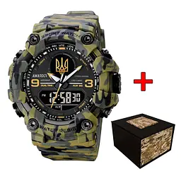 Чоловічий наручний годинник 001 Тризуб золото Camo Green Awarder acs0032027