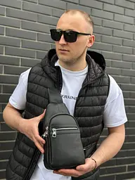 Чоловіча сумка-бананка через плече 18х32х7 з натуральної шкіри TIDING BAG 3280 чорна 18 см - мініатюра 7