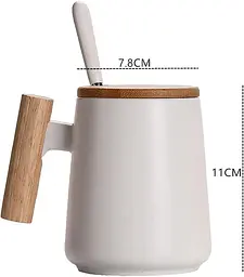 Кухоль керамічний OldBro з дерев'яною ручкою кришкою та ложкою 480 мл white - мініатюра 3