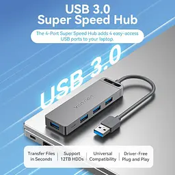 Usb-хаб Vention 4-Port Usb 3.0 Hub With Power Supply 0. 15M чорний (CHLBB) - мініатюра 3